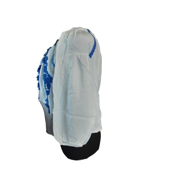 2/$35-Line & Dot Embroidery Off Shoulder Pheasant Boho Blouse Women's Size M - Picture 8 of 13